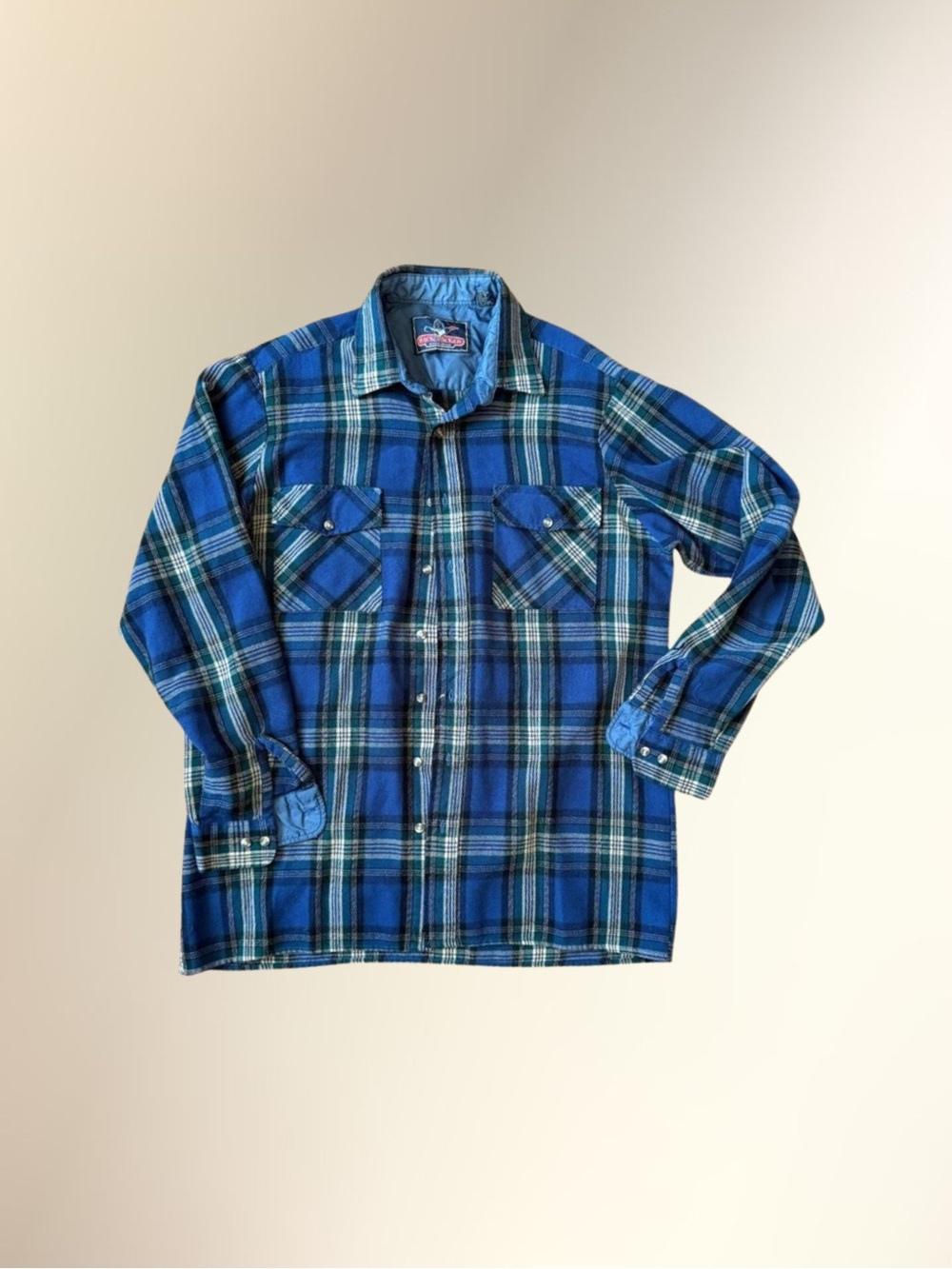 Vintage BackPacker Blue Green Plaid Flannel Button Down Shirt Men's XL Tall